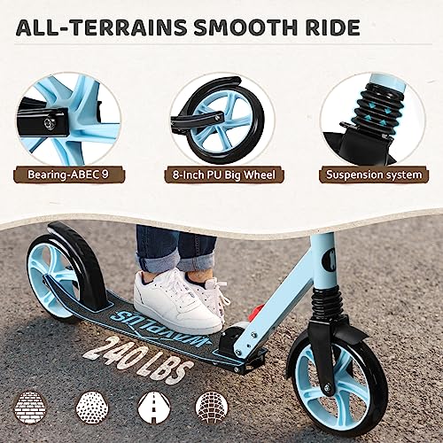 Kick Scooter, Foldable, Lightweight, 8IN Wheels, Max Load 240 LBS O840