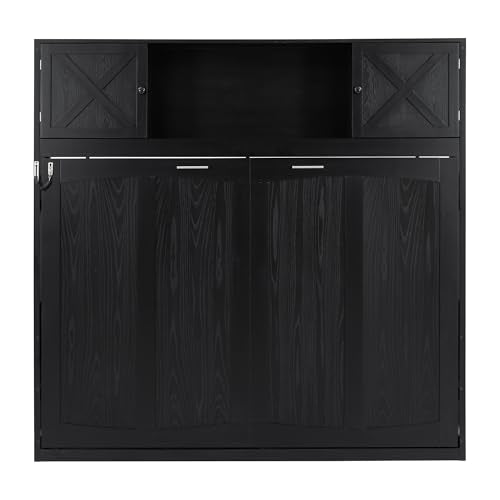 Black Full Horizontal Murphy Bed with Shelves and Storage Bookcase J615
