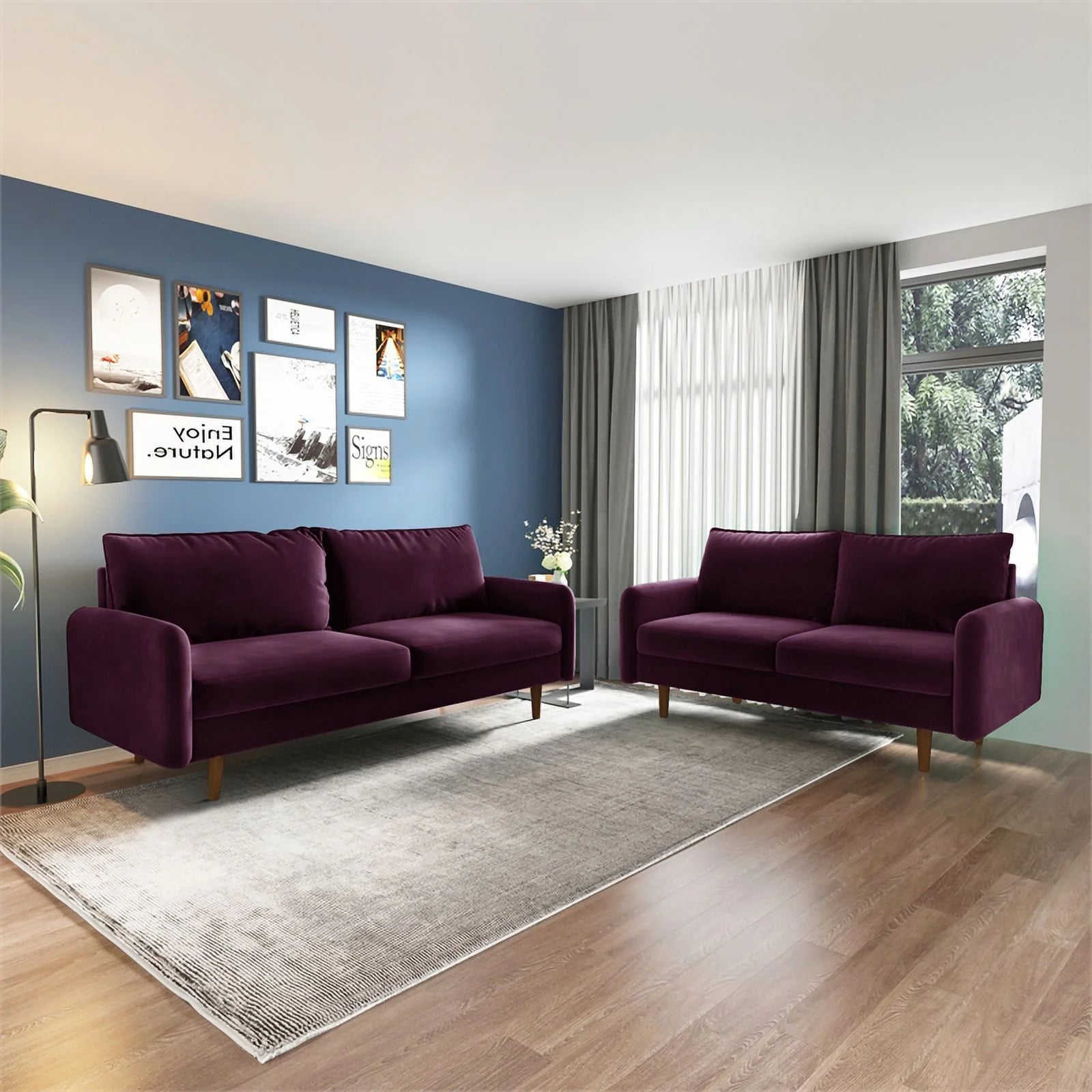 70" Upholstered Velvet Sofa in Purple W897