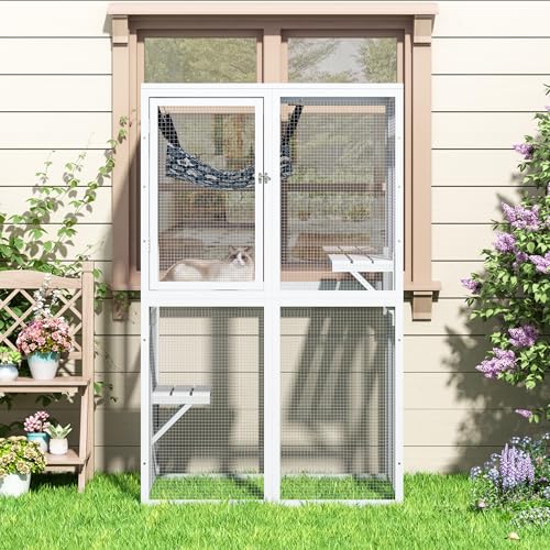 White Wooden Cat Enclosure with 3 Platforms A834