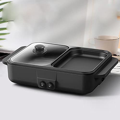 2 in 1 Portable Electric Non-Stick Hot Pot BBQ Grill Pan 110V 1200W Black E7859