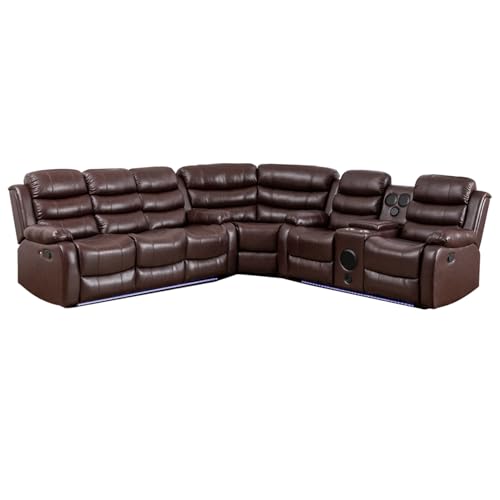 White PU Leather L-Shaped 9 Seater Reclining Sectional Sofa with LED Light G657191