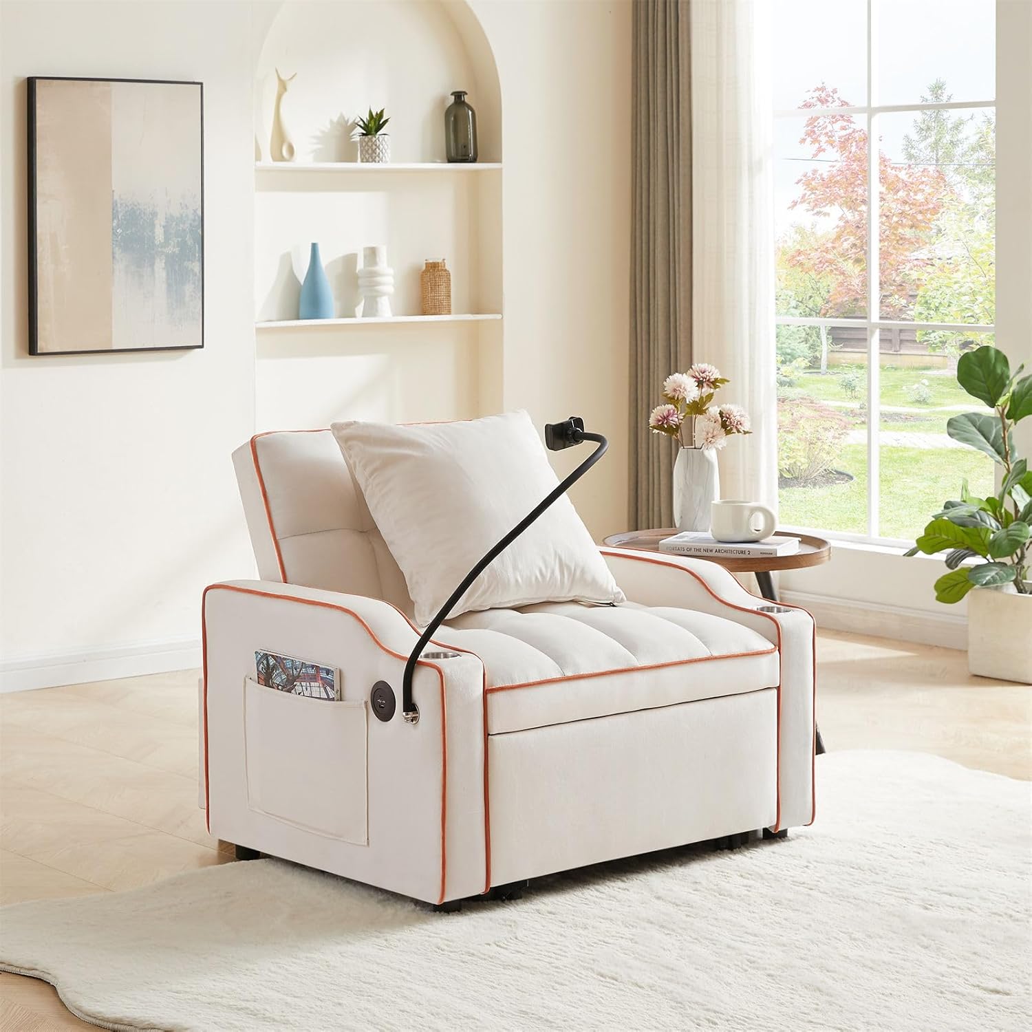 3-in-1 Convertible Pull Out Sleeper Chair Bed with Multi-Pockets M3240