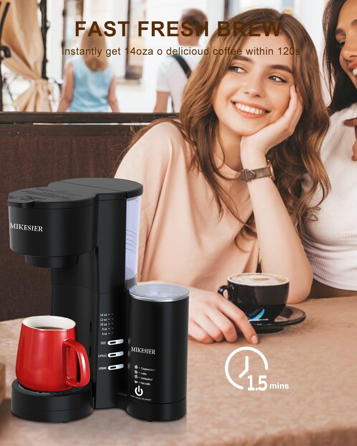 Single Serve Coffee Maker with Milk Frother, 28oz Removable Water Tank G61020