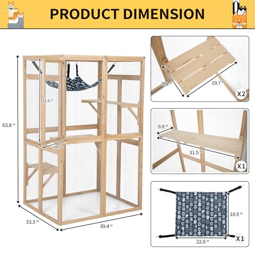 White Wooden Cat Enclosure with 3 Platforms A834