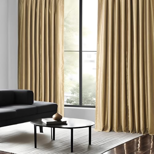 Ruched Faux Dupioni Silk Curtains 50 X 96 (1 Panel), Flax Gold Z878