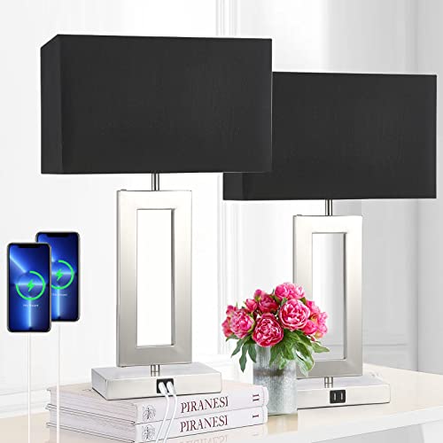 Set of 2 Touch Control Table Lamps with USB Ports, 3-Way Dimmable, Gold and White R82766