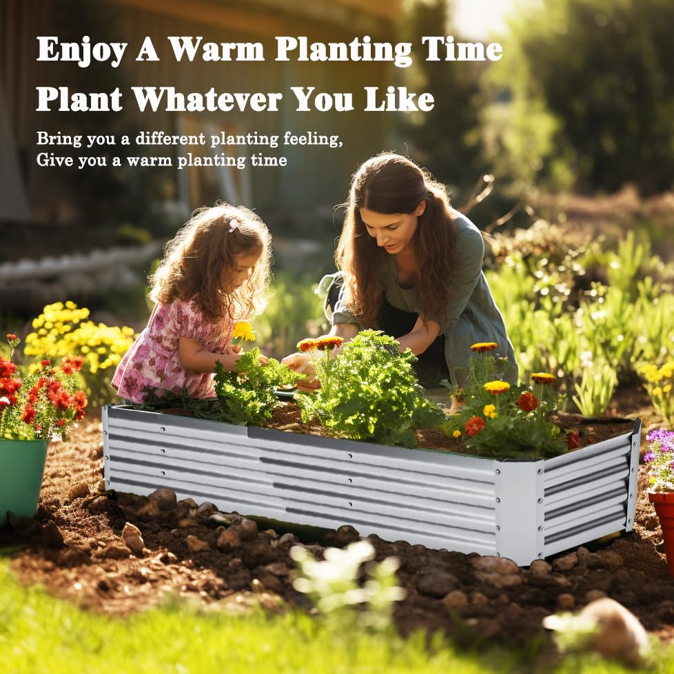 Silver 8×4×1ft Galvanized Metal Raised Garden Bed Planter Box 2PCS Y409