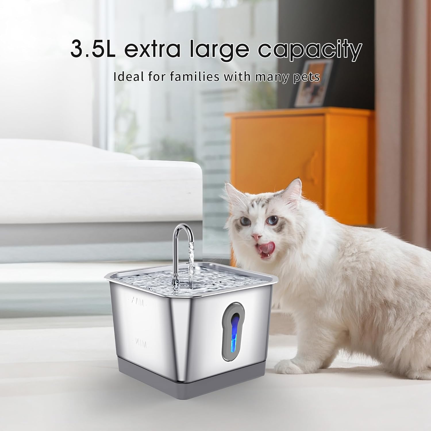 3.5L Stainless Steel Cat Water Fountain with Motion Sensor E4545