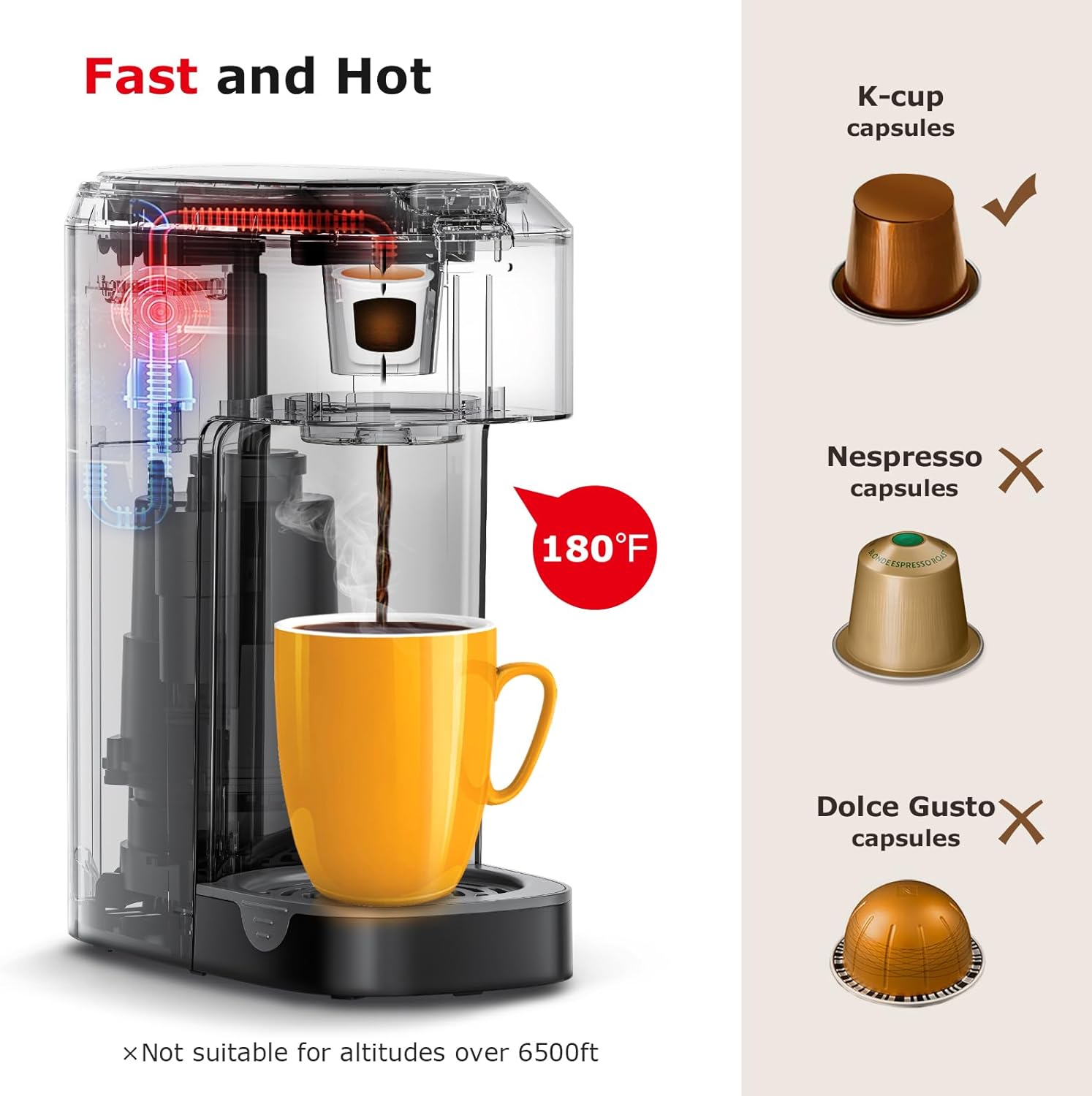 Single Serve Coffee Maker for K Cup Capsule, 6 to 12oz Brew Sizes L89961