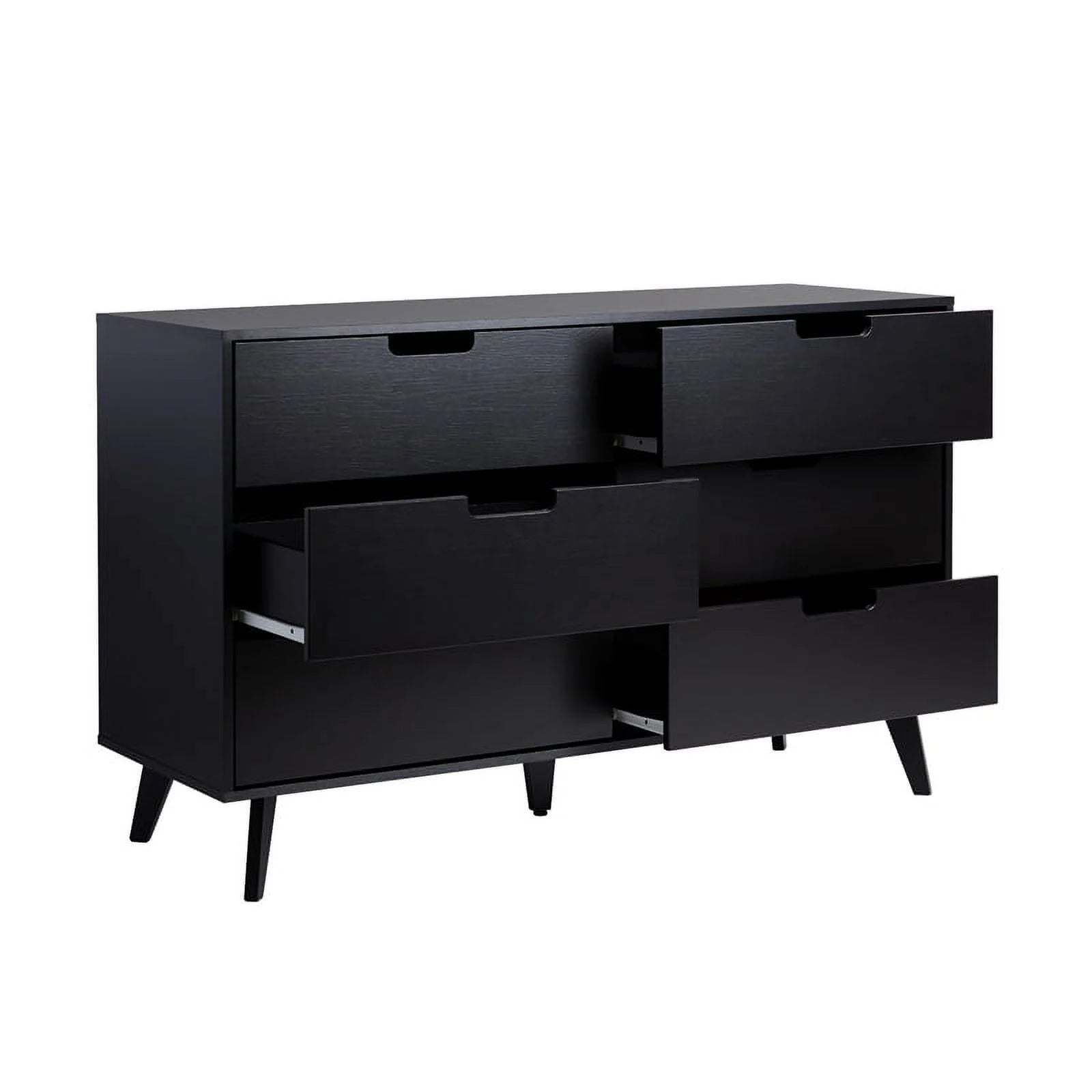 Black 6 Drawer Wood Dresser V4480