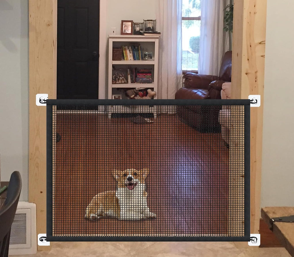 Portable Mesh Pet Gate, 43.5" W x 31" H, 6 Hooks Y49645