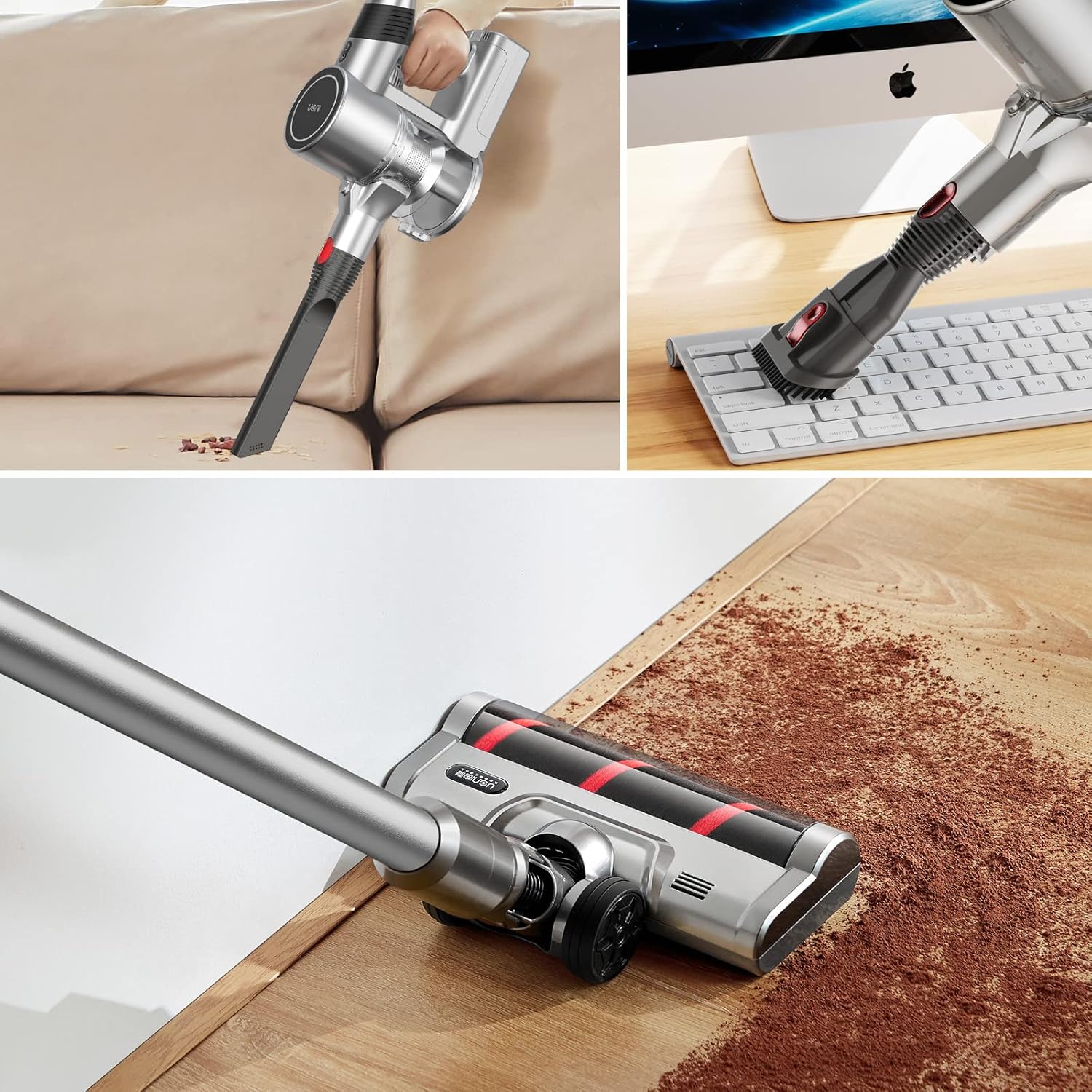 Cordless Stick Vacuum Cleaner 28KPA 3 in 1 Lightweight with LED Headlights Detachable Battery U999871