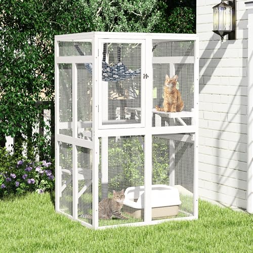White Wooden Cat Enclosure with 3 Platforms A834