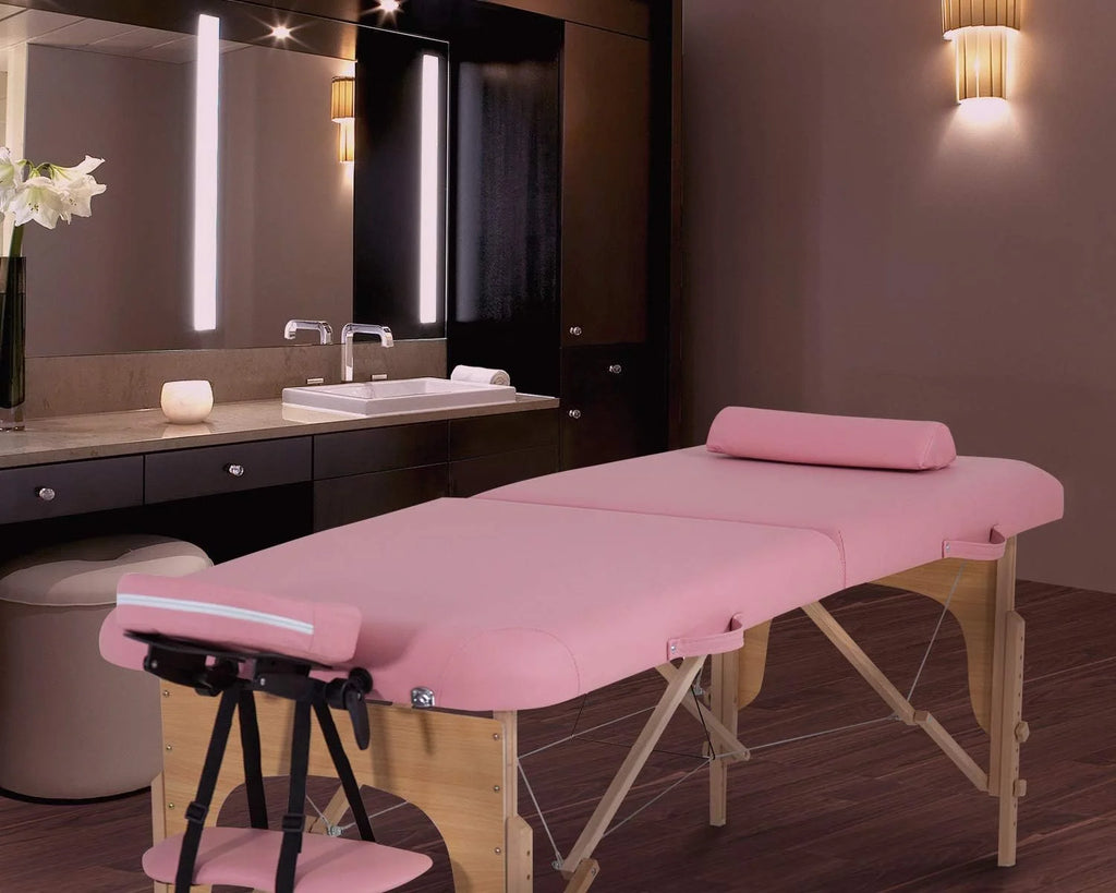 Portable Massage Table 73” L 28”W Height Adjustable with Bolsters Carry Case 2 Fold Black T385378