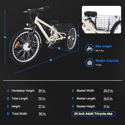 24"&26" 3 Wheel Mountain Electric Bicycle with Basket E533044