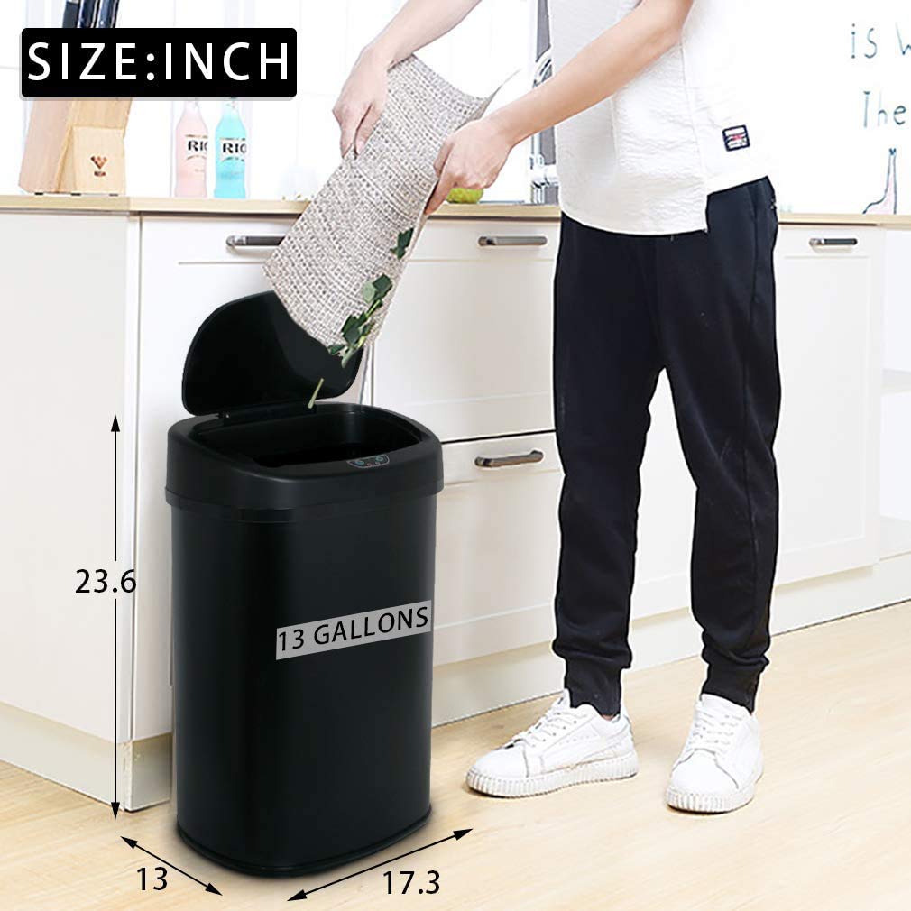 13 Gallon Black Stainless Steel Trash Can with Lid S393674