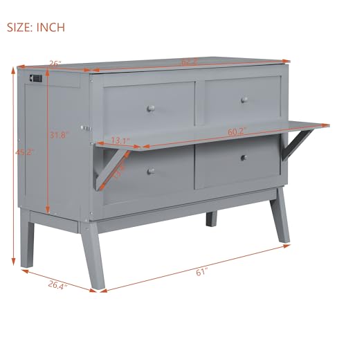 Gray Queen Size Wood Murphy Bed Z3345