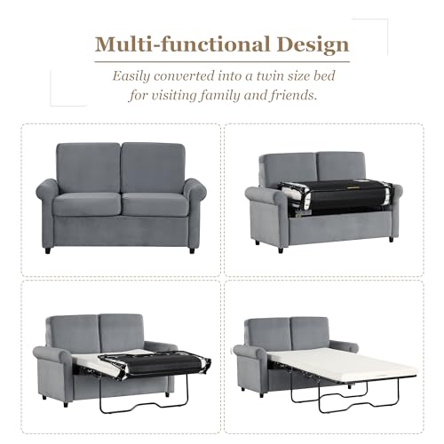Gray Pull Out Sofa Bed with Twin Size Mattress Pad N550280