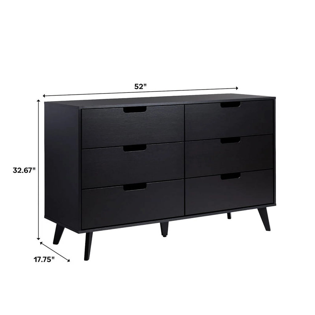 Black 6 Drawer Wood Dresser V4480