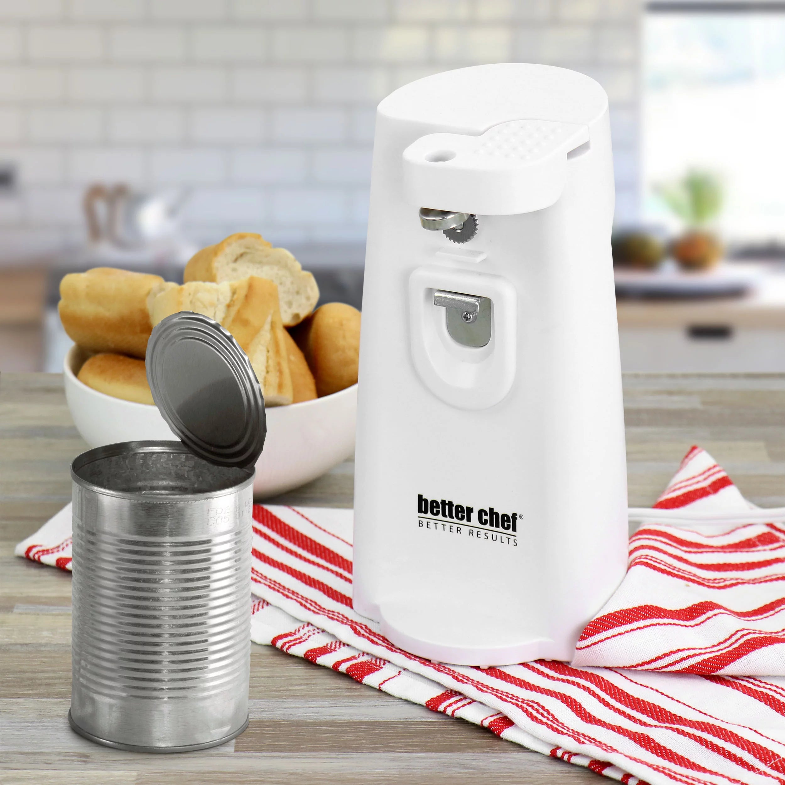 White Electric Can Opener with Knife Sharpener and Bottle Opener T166