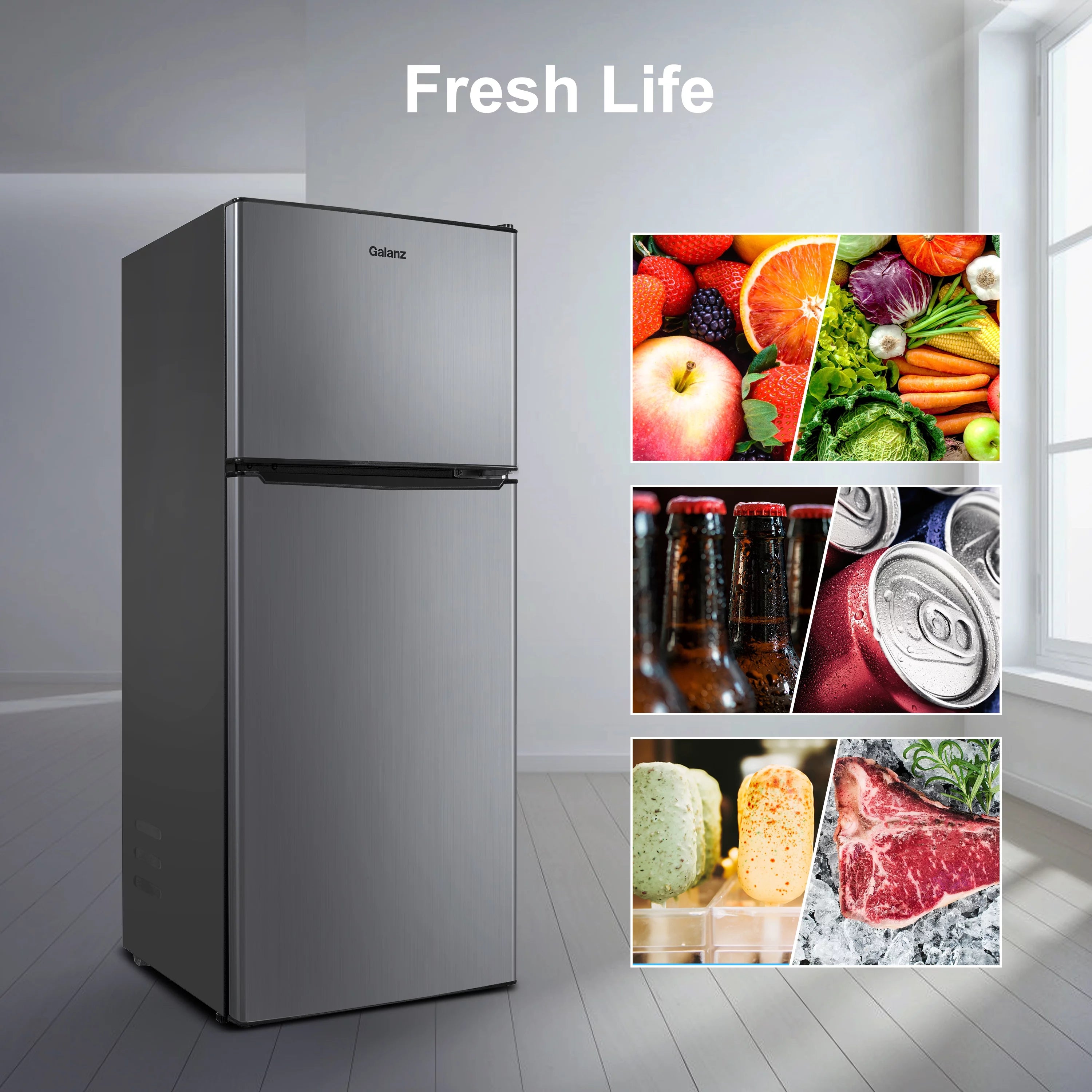 Stainless Steel Two Door Mini Refrigerator with Freezer H94686