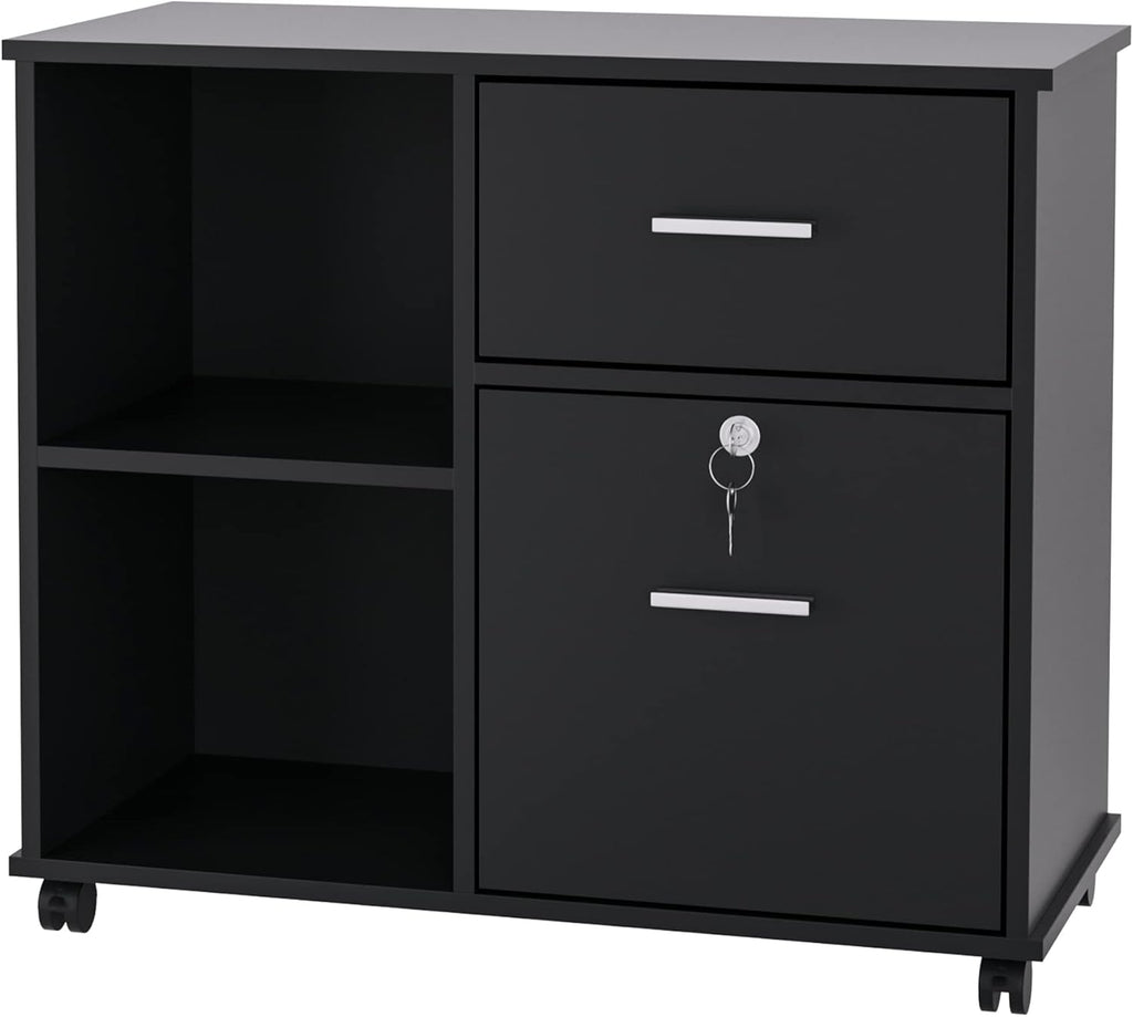 Black Wood Lateral File Cabinet with Lock H30498