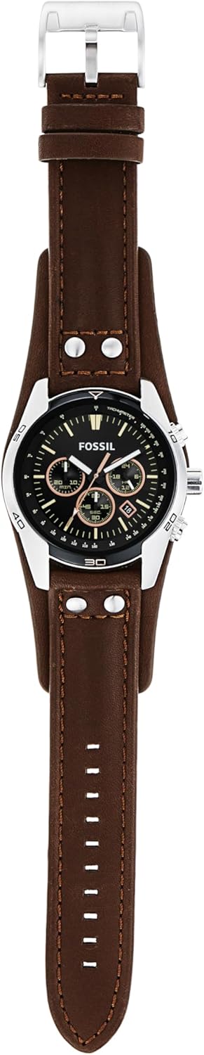 Silver Stainless Steel and Leather Chronograph Watch S838