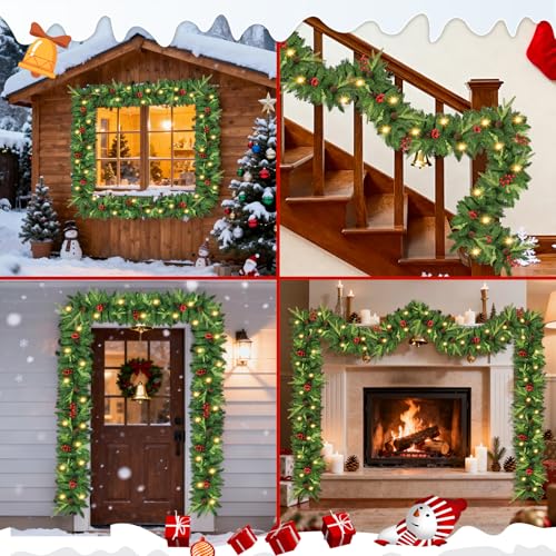 9ft Pre-Lit Artificial Christmas Garland with Pine Cones & Red Berries T8849