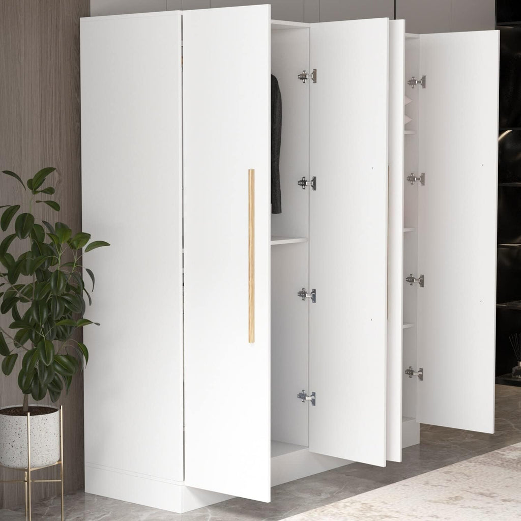 White Solid Wood Wardrobe Closet with Storage Shelves C535