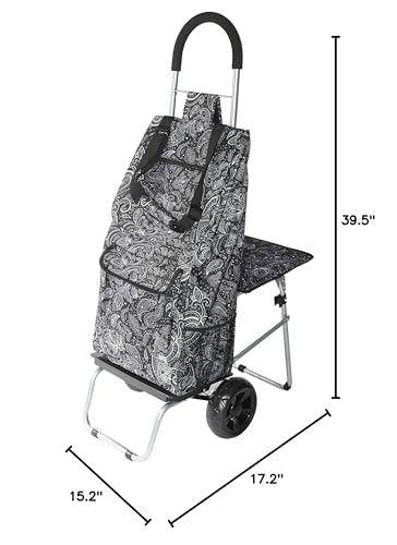 Black Foldable Shopping Cart with Seat M342