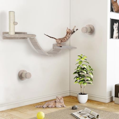 7 Pcs Cat Wall Shelves Set with Sisal Scratcher Post R73704