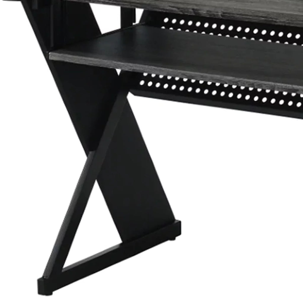 Gray Wood Music Desk Studio Station with Keyboard Tray and Shelves D89655