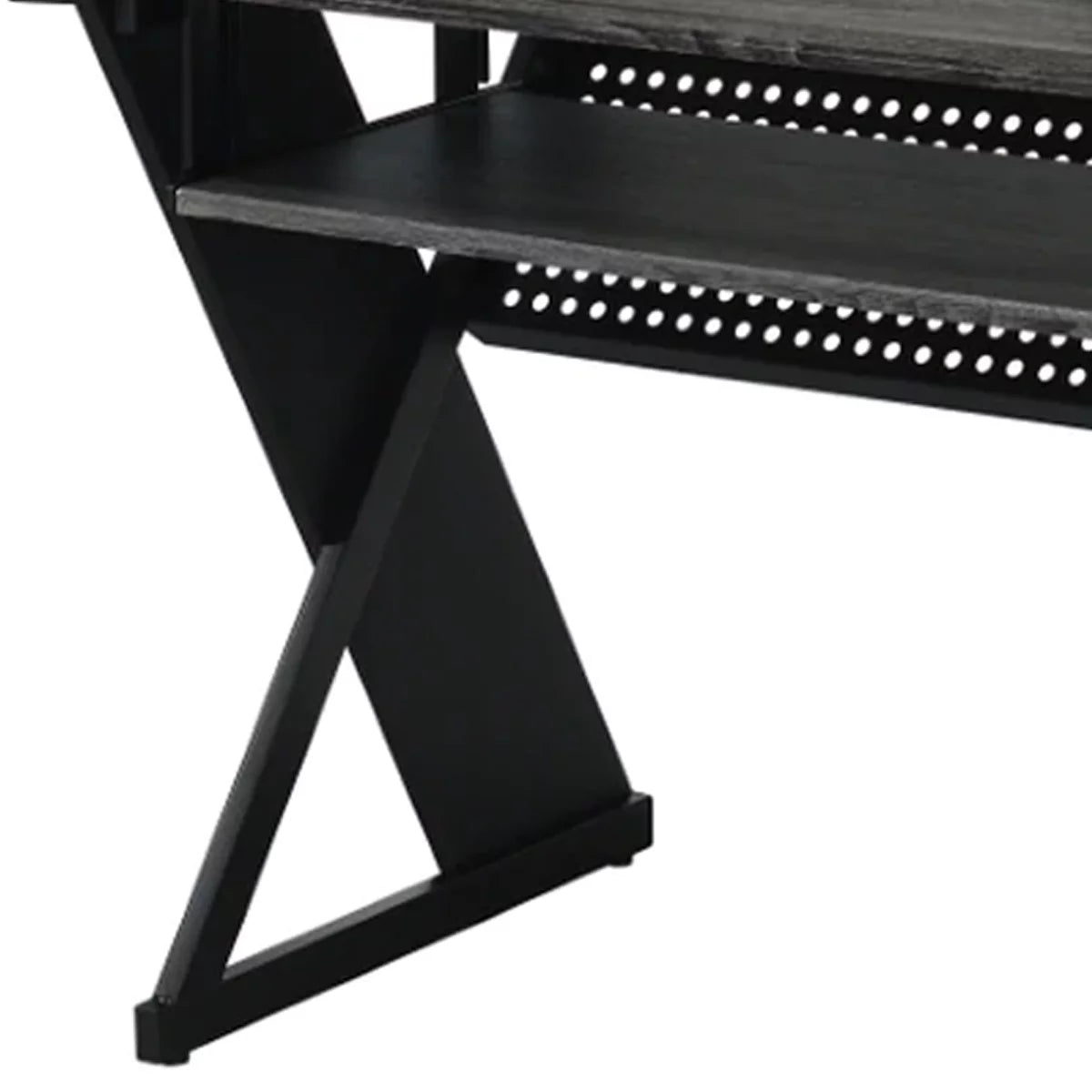 Gray Wood Music Desk Studio Station with Keyboard Tray and Shelves D89655