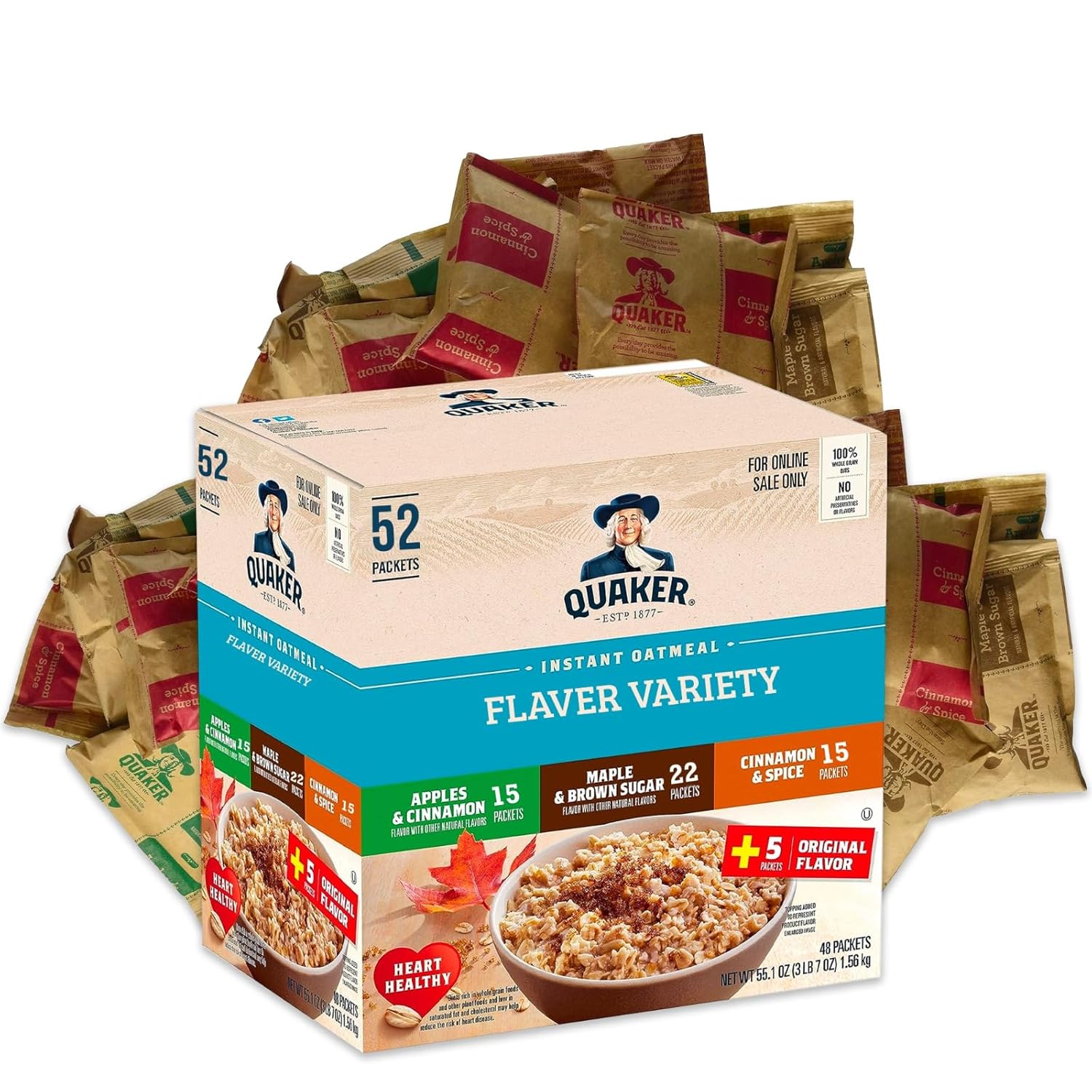Lower Sugar Instant Oatmeal Variety Pack, 52 Count I24028