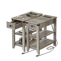 Set of 2 Narrow Side Table with Charging Station and Storage Drawer Rustic Grey Z8175