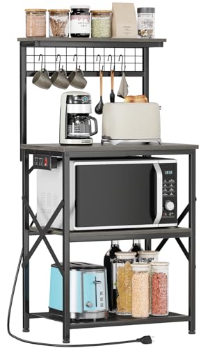 Rustic Brown 4 Tiers Kitchen Shelf Rack with Power Outlet F422765