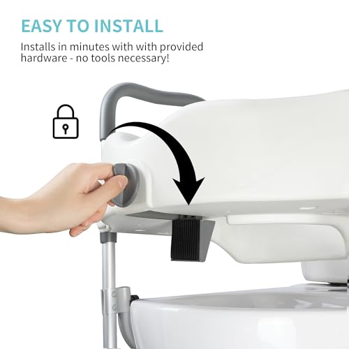 Grey+White 5 Inch Raised Toilet Seat with Handles J11631