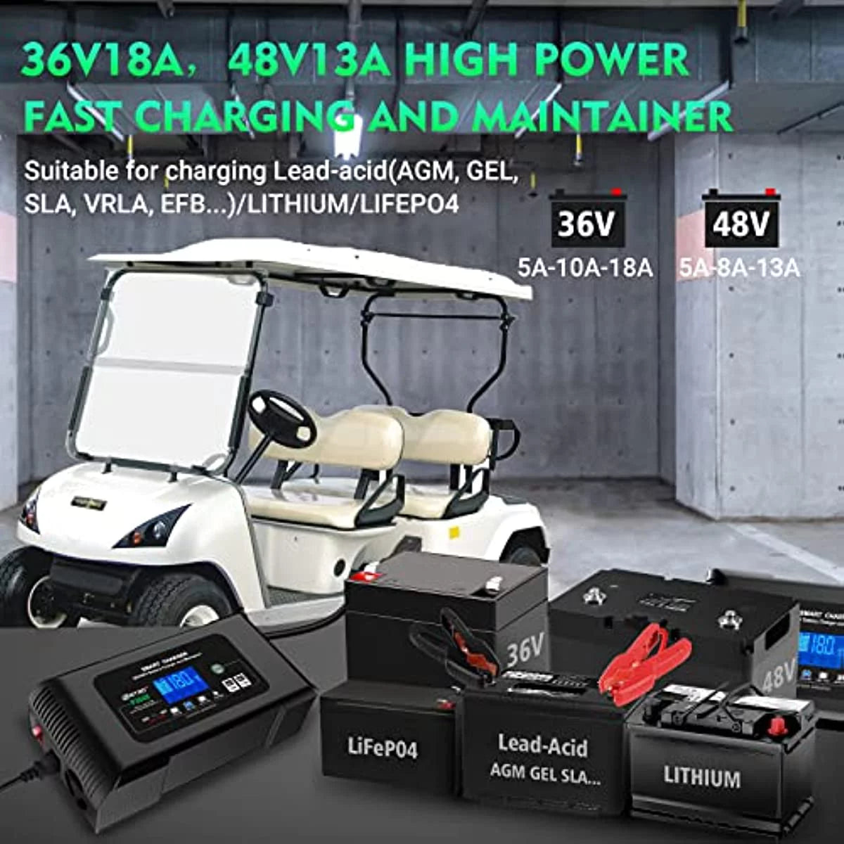 36V 18-Amp and 48V 13-Amp Golf Cart Battery Charger K31434