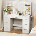 White Vanity Desk with LED Lighted Mirror and 7 Drawers H21419
