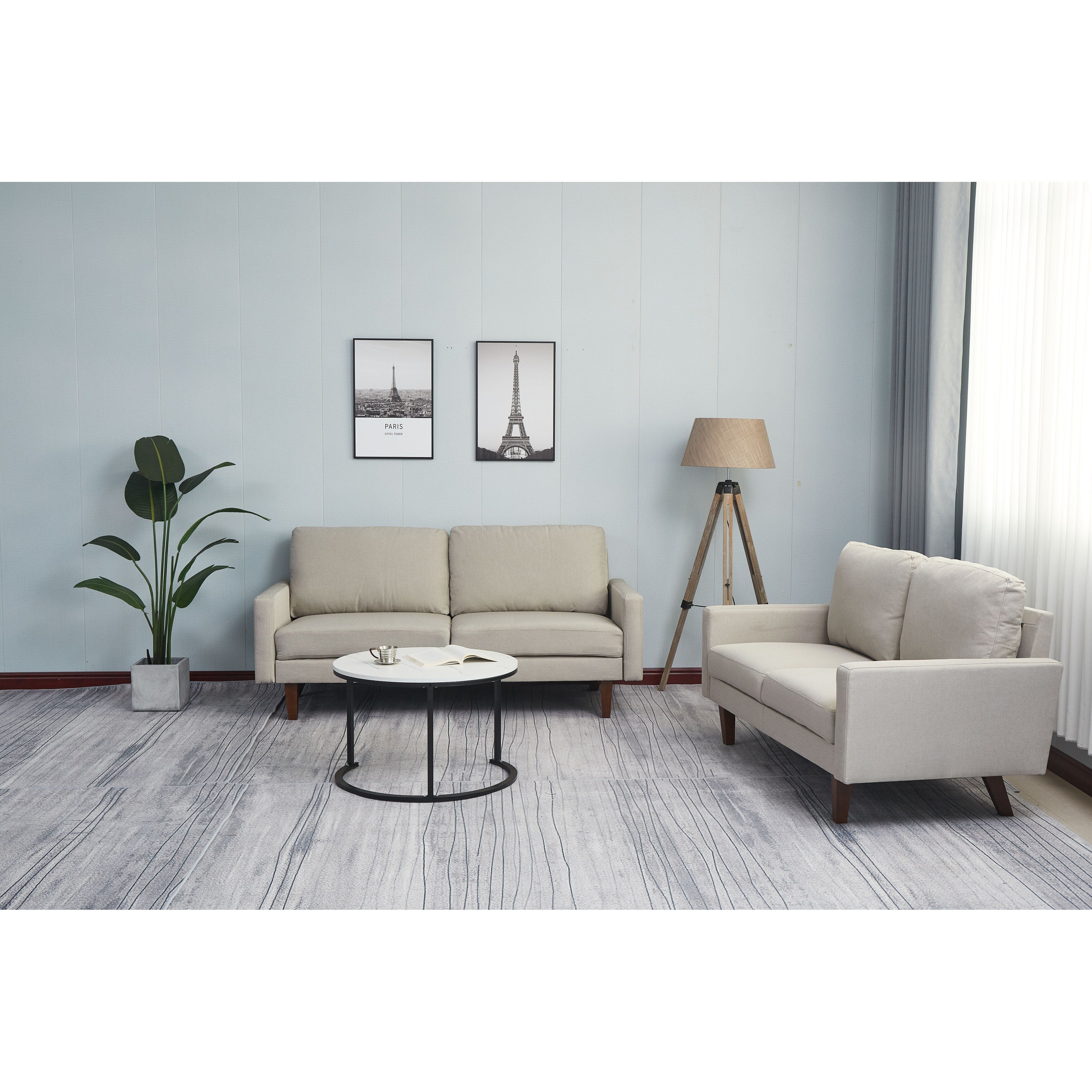 Dark Blue Linen 2 Piece Loveseat and Sofa Set H956610