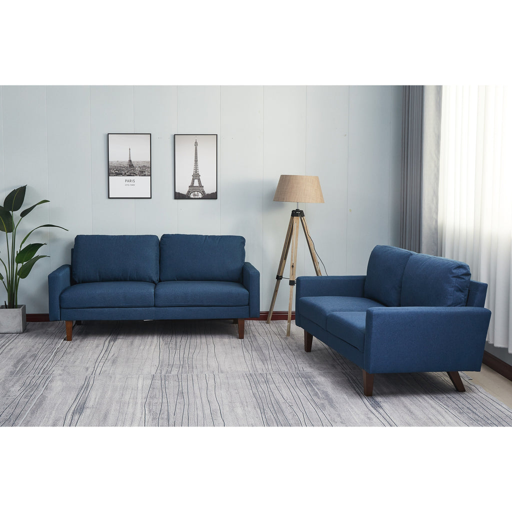 Dark Blue Linen 2 Piece Loveseat and Sofa Set H956610