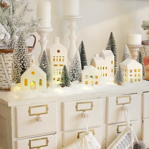 Christmas Village Sets of 5 Ceramic Houses with LED Lights and 9 Trees H64899