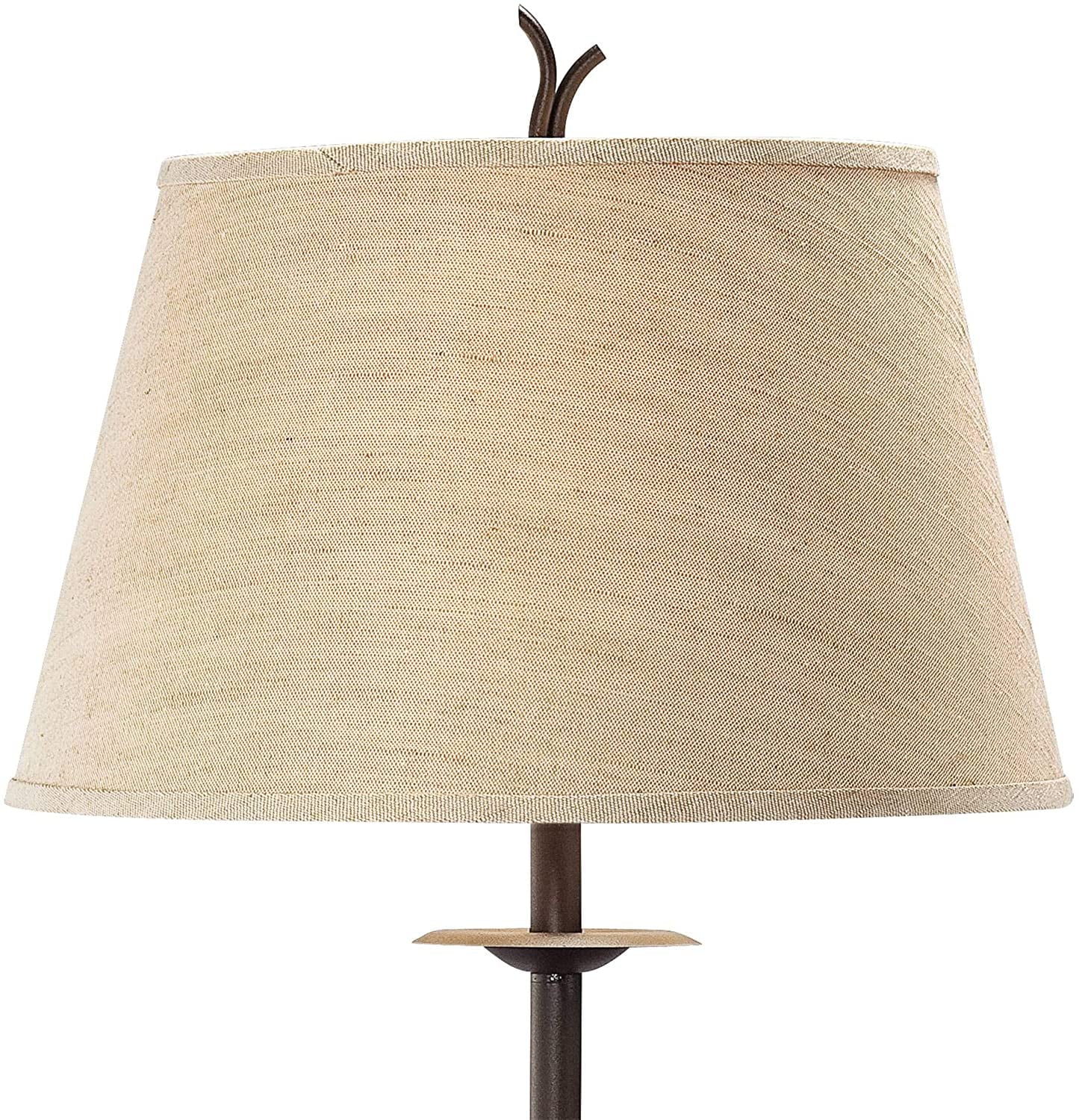 Rustic Farmhouse Floor Lamp with Tray End Table 63.5" Tall Wood Twisted Iron Base Brown Linen Fabric Tapered Drum Shade W598
