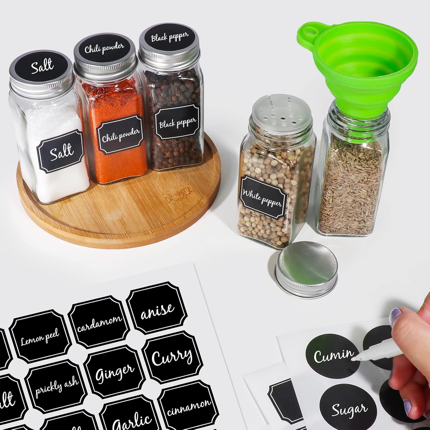 48 Pack 4oz Glass Spice Jars with Silver Metal Caps T4936