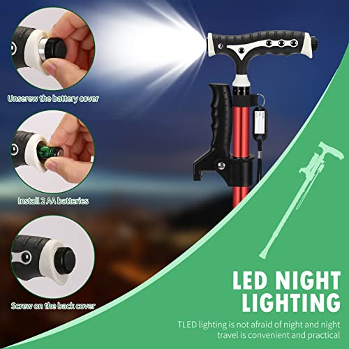 Aluminum Alloy Lightweight Height Adjustable Heavy Duty Foldable Walking Cane with LED X396856