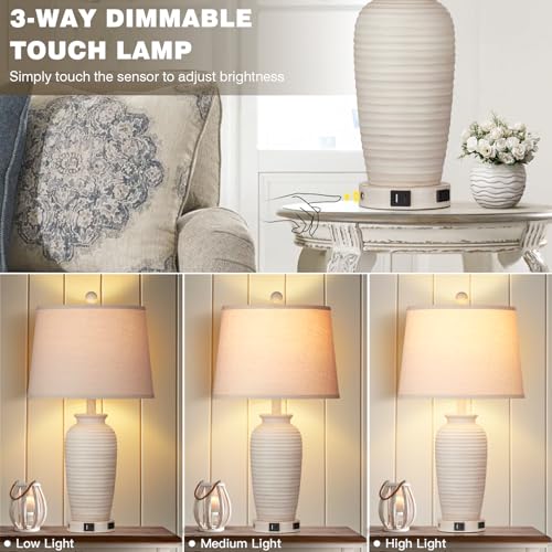 Set of 2 25" Touch Control Table Lamps with USB A+C Ports & AC Outlet O659