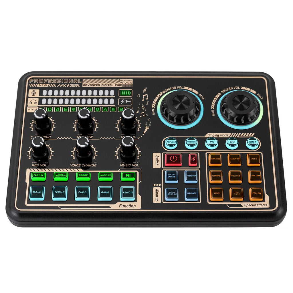 Sound Effects Board Audio Interface with Voice Changer and LED Lights E3801