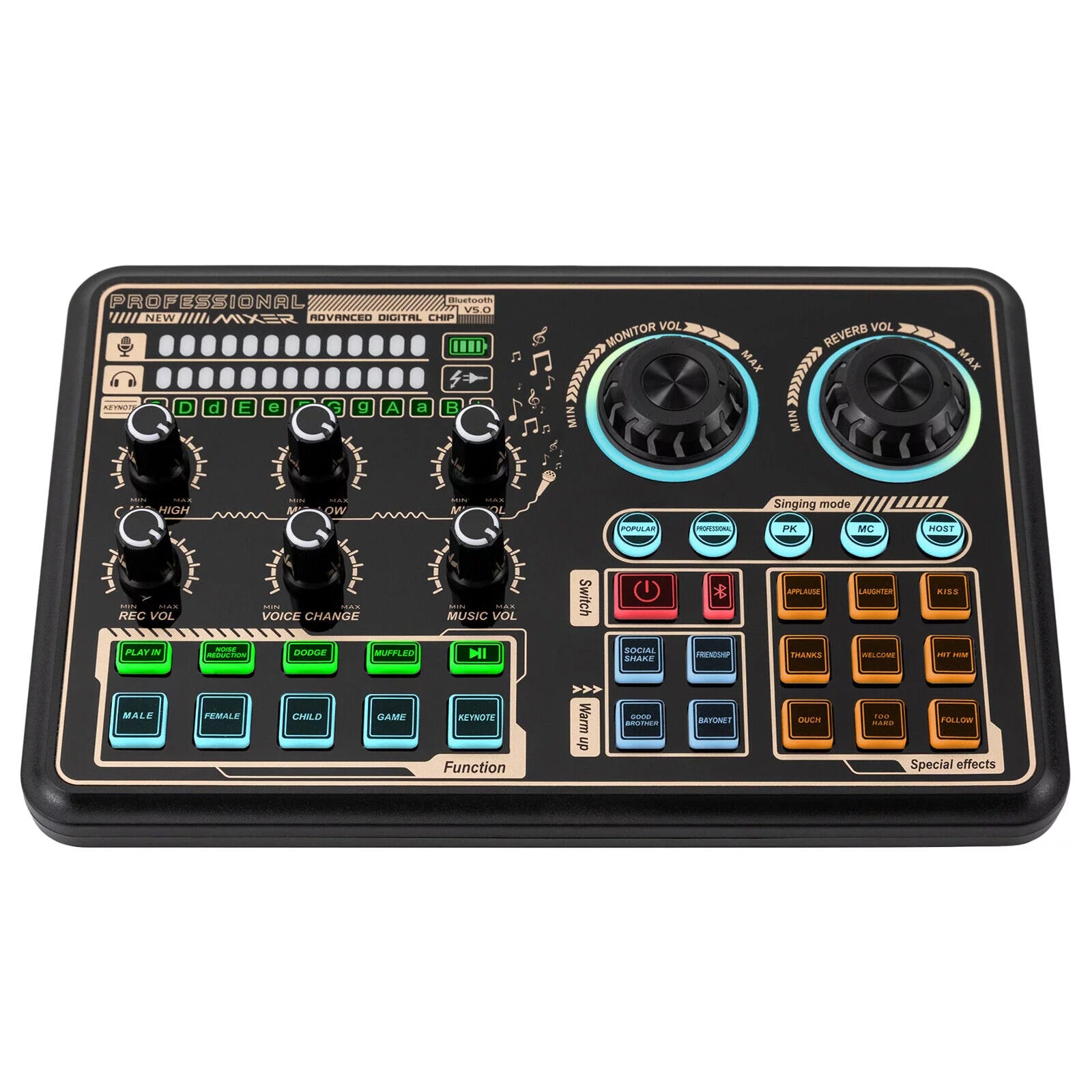 Sound Effects Board Audio Interface with Voice Changer and LED Lights E3801