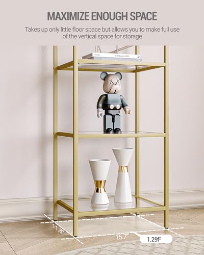 6 Tier Black Tempered Glass Steel Frame Bookcase Y66383